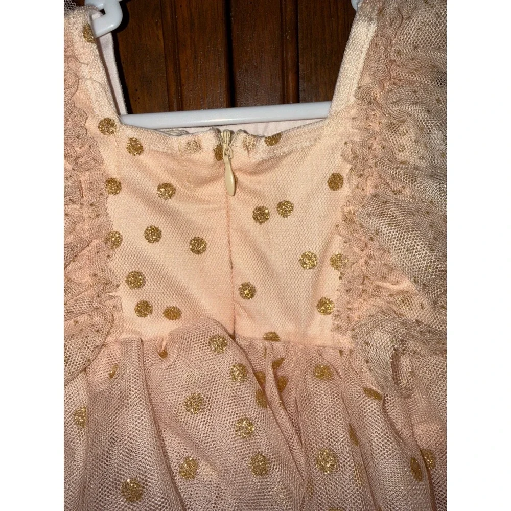 Marie Nicole Clothing Baby Girl Gold Polka Dot Tulle Tutu Romper Peach 3-6M